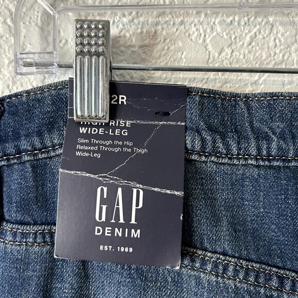 Gap High Rise Wide Leg Jeans Womens Size 14 32 Regular Dark Wash - Picture 2 of 6